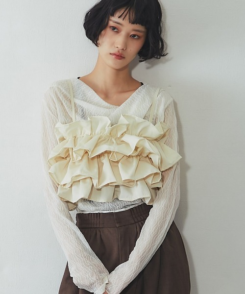 ANOTHER S（アナザーエス）の「ボリュームフリル重ねビスチェ（シャツ/ブラウス・レディース・アイボリー/ブラック・FREE）」の2枚目の写真