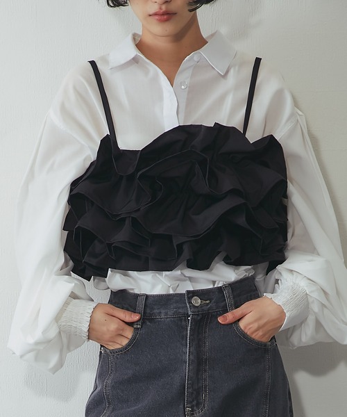 ANOTHER S（アナザーエス）の「ボリュームフリル重ねビスチェ（シャツ/ブラウス・レディース・アイボリー/ブラック・FREE）」の11枚目の写真