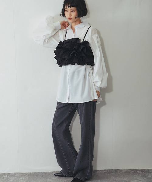 ANOTHER S（アナザーエス）の「ボリュームフリル重ねビスチェ（シャツ/ブラウス・レディース・アイボリー/ブラック・FREE）」の12枚目の写真