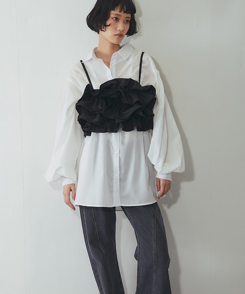 ANOTHER S（アナザーエス）の「ボリュームフリル重ねビスチェ（シャツ/ブラウス・レディース・アイボリー/ブラック・FREE）」の4枚目の写真