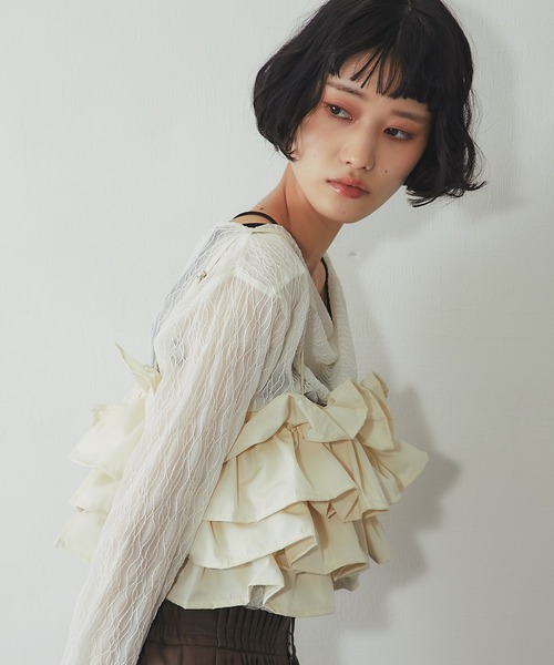 ANOTHER S（アナザーエス）の「ボリュームフリル重ねビスチェ（シャツ/ブラウス・レディース・アイボリー/ブラック・FREE）」の20枚目の写真