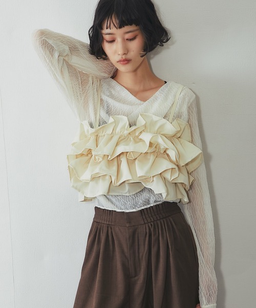 ANOTHER S（アナザーエス）の「ボリュームフリル重ねビスチェ（シャツ/ブラウス・レディース・アイボリー/ブラック・FREE）」の18枚目の写真