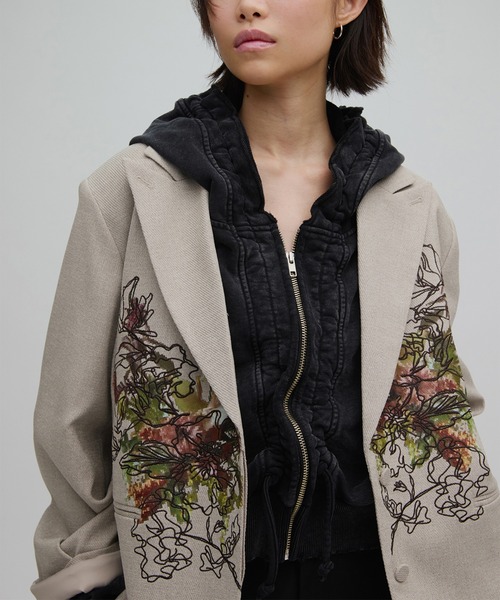 Ameri（アメリ）の「PIXEL FLOWER PRINT SHORT JACKET（テーラードジャケット・レディース・ブラック/ベージュ・SMALL/MEDIUM）」の9枚目の写真