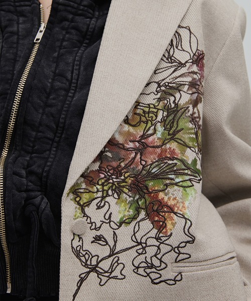 Ameri（アメリ）の「PIXEL FLOWER PRINT SHORT JACKET（テーラードジャケット・レディース・ブラック/ベージュ・SMALL/MEDIUM）」の8枚目の写真