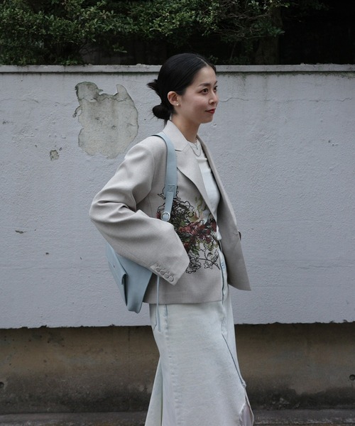 Ameri（アメリ）の「PIXEL FLOWER PRINT SHORT JACKET（テーラードジャケット・レディース・ブラック/ベージュ・SMALL/MEDIUM）」の14枚目の写真