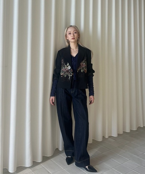 Ameri（アメリ）の「PIXEL FLOWER PRINT SHORT JACKET（テーラードジャケット・レディース・ブラック/ベージュ・SMALL/MEDIUM）」の20枚目の写真