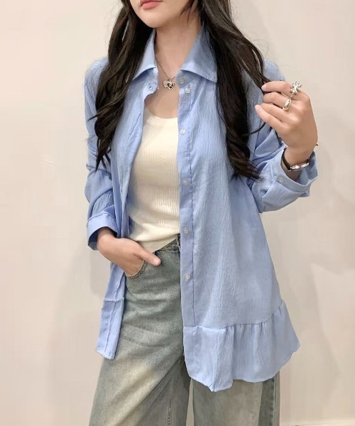 LADY LIKE(レディライク)の「【春夏新作】ギャザー切り替えふんわりシャツ(シャツ/ブラウス・レディース・サックスブルー/ホワイト・M)」の3枚目の写真