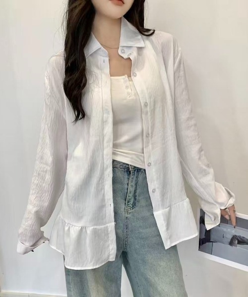 LADY LIKE(レディライク)の「【春夏新作】ギャザー切り替えふんわりシャツ(シャツ/ブラウス・レディース・サックスブルー/ホワイト・M)」の6枚目の写真