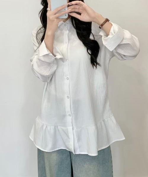 LADY LIKE(レディライク)の「【春夏新作】ギャザー切り替えふんわりシャツ(シャツ/ブラウス・レディース・サックスブルー/ホワイト・M)」の8枚目の写真