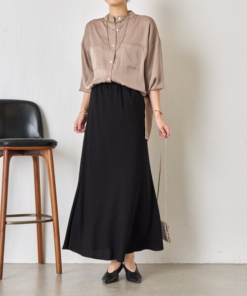 Jena espace merveilleux（ジェナ　エスパスメルヴェイユ）の「【軽やかロング】レーヨンナイロンロングスカート（スカート・レディース・ブラック/アイボリー/グレー・FREE）」の14枚目の写真