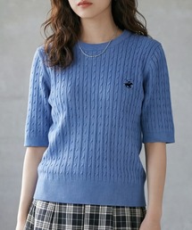 BEVERLY HILLS POLO CLUB | 【Bevery Hills Polo Club/ビバリーヒルズ ポロクラブ】ワンポイント刺繍 ケーブル編み 半袖 ニット(ニット/セーター)