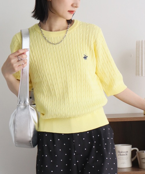 BEVERLY HILLS POLO CLUB(ビバリーヒルズポロクラブ)の「【Beverly Hills Polo Club/ビバリーヒルズ ポロクラブ】ワンポイント刺繍 ケーブル編み 半袖 ニット(ニット/セーター・レディース・アイボリー/ブルー/イエロー・M)」の22枚目の写真