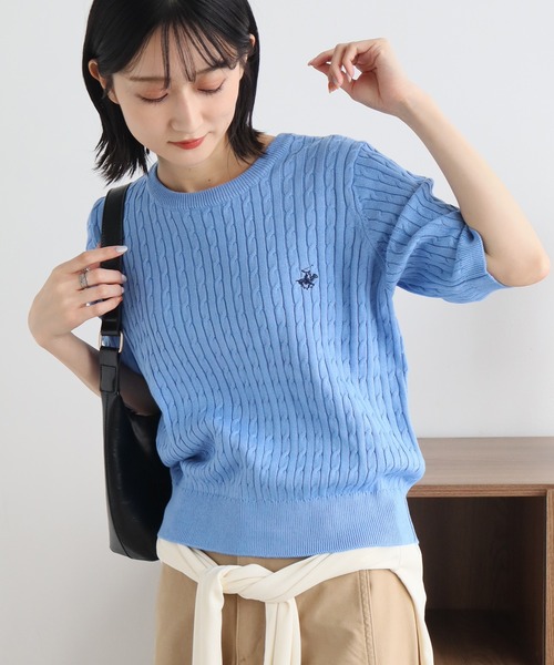 BEVERLY HILLS POLO CLUB(ビバリーヒルズポロクラブ)の「【Beverly Hills Polo Club/ビバリーヒルズ ポロクラブ】ワンポイント刺繍 ケーブル編み 半袖 ニット(ニット/セーター・レディース・アイボリー/ブルー/イエロー・M)」の11枚目の写真