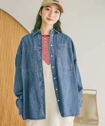 袖リブステッチデニムシャツ