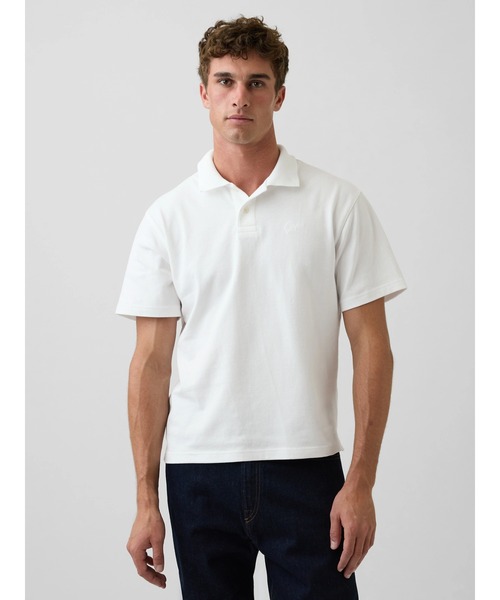 GAP（ギャップ）の「リラックスフィット ピケ クロップド ポロシャツ（ポロシャツ・メンズ・ブラック/チャコールグレー/ブルー/ネイビー/ホワイト/ピンク・XL/L/M/S/XS）」の2枚目の写真