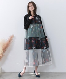 iS ScoLar（イズスカラー）の「561215：クラシカル花柄チュール重ねワンピース（ワンピース）」