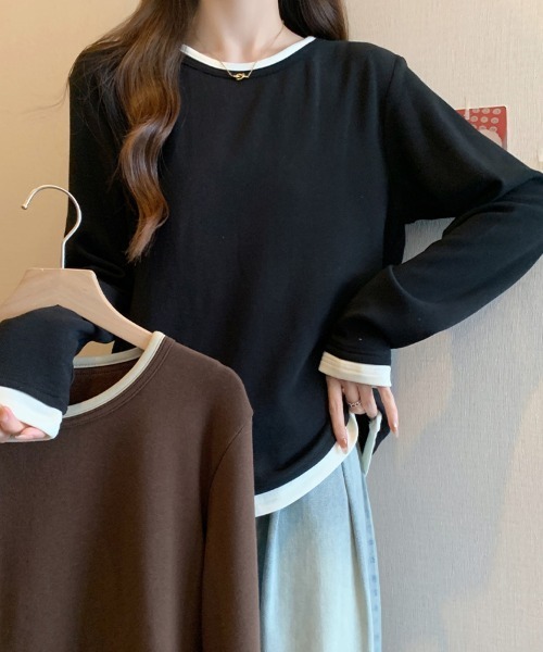 SallyLunn(サリーラン)の「レイヤード風配色クルーネックトップス(Tシャツ/カットソー・レディース・ブラック/ブラウン・LARGE/MEDIUM)」の15枚目の写真
