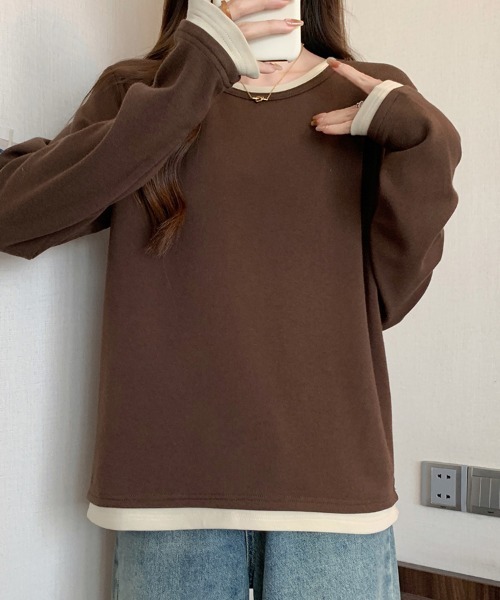 SallyLunn(サリーラン)の「レイヤード風配色クルーネックトップス(Tシャツ/カットソー・レディース・ブラック/ブラウン・LARGE/MEDIUM)」の8枚目の写真