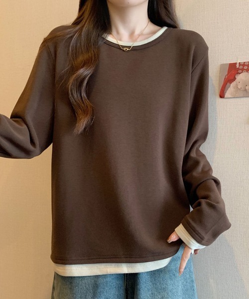 SallyLunn(サリーラン)の「レイヤード風配色クルーネックトップス(Tシャツ/カットソー・レディース・ブラック/ブラウン・LARGE/MEDIUM)」の9枚目の写真