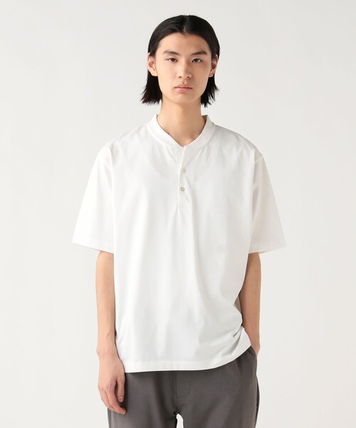 BEAMS HEART(ビームスハート)の「【ユニセックス】スキッパー ヘンリーネック Tシャツ(接触冷感)(Tシャツ/カットソー・メンズ・ホワイト/ブラック・L/M/S/XL)」の5枚目の写真