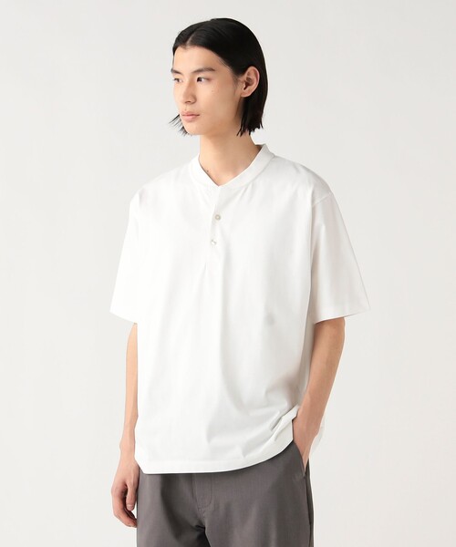 BEAMS HEART(ビームスハート)の「【ユニセックス】スキッパー ヘンリーネック Tシャツ(接触冷感)(Tシャツ/カットソー・メンズ・ホワイト/ブラック・L/M/S/XL)」の1枚目の写真