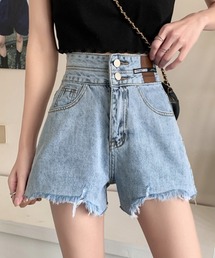 カットオフダメージデニムショートパンツ