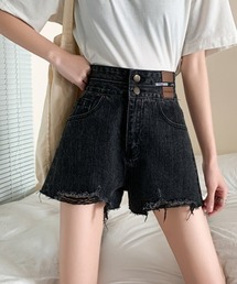 Teem Store | ダブルボタンダメージ加工ショートパンツ(デニムパンツ)