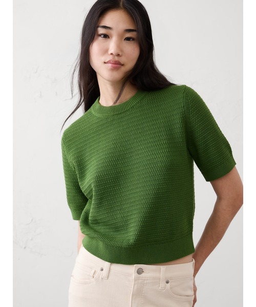 BANANA REPUBLIC FACTORY STORE（バナナリパブリック ファクトリーストア）の「BANANA REPUBLIC FACTORY STORE　　テクスチャーステッチ クロップド セーター（ニット/セーター・レディース・ホワイト/グリーン/ネイビー・M/XS/L/S）」の2枚目の写真