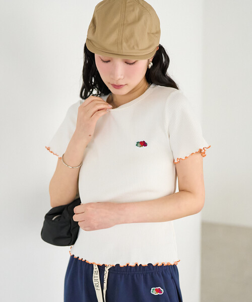 FREAK'S STORE(フリークスストア)の「FRUIT OF THE LOOM × FREAK'S STORE/フルーツオブザルーム 別注 配色メロー リブ半袖Tシャツ(Tシャツ/カットソー・レディース・レモンイエロー/オフホワイト/チャコールグレー/ネイビー/ピンク系その他・フリ-)」の16枚目の写真