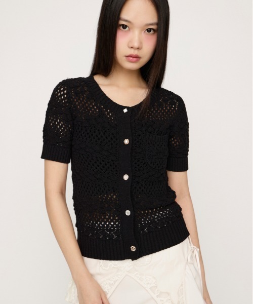SLY(スライ)の「BUTTON DIARY BOUCLE KNIT ボタンダイアリーブークレーニット 春服 夏服(ニット/セーター・レディース・グリーン/アイボリー/ブラック・FREE)」の3枚目の写真