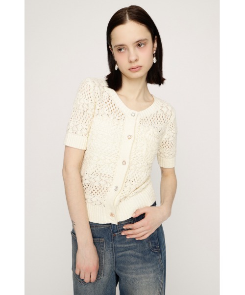 SLY(スライ)の「BUTTON DIARY BOUCLE KNIT ボタンダイアリーブークレーニット 春服 夏服(ニット/セーター・レディース・グリーン/アイボリー/ブラック・FREE)」の19枚目の写真
