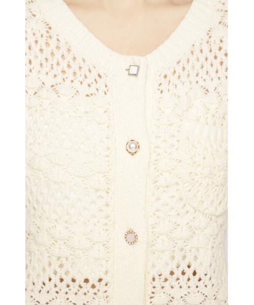 SLY(スライ)の「BUTTON DIARY BOUCLE KNIT ボタンダイアリーブークレーニット 春服 夏服(ニット/セーター・レディース・グリーン/アイボリー/ブラック・FREE)」の9枚目の写真