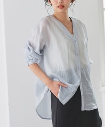 【TVスタイリスト りささんコラボアイテム】デザインノーカラーシアーシャツ
