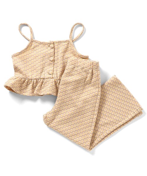 apres les cours(アプレレクール)の「【リンク】フラワージャガードビスチェ・フレアパンツセット(セットアップ・キッズ・ベージュ/ブルー・140/130/120/110/100/90)」の1枚目の写真