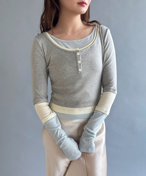 EDIT. FOR LULU(エディットフォールル)の「【YUHAN WANG/ユハン・ワン】layered illusion top(Tシャツ/カットソー・レディース・チャコールグレー・FREE)」の13枚目の写真