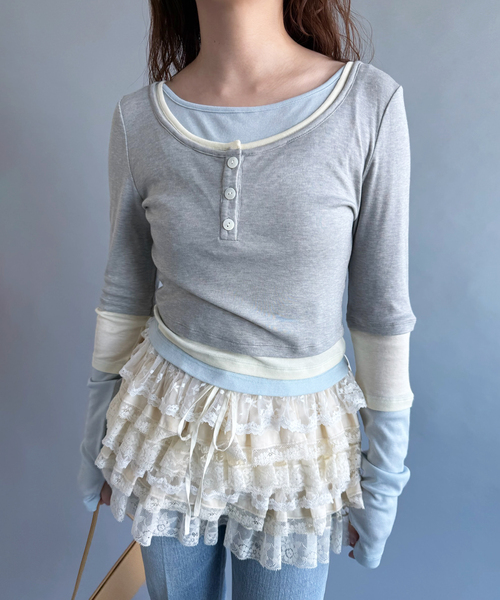EDIT. FOR LULU(エディットフォールル)の「【YUHAN WANG/ユハン・ワン】layered illusion top(Tシャツ/カットソー・レディース・チャコールグレー・FREE)」の16枚目の写真