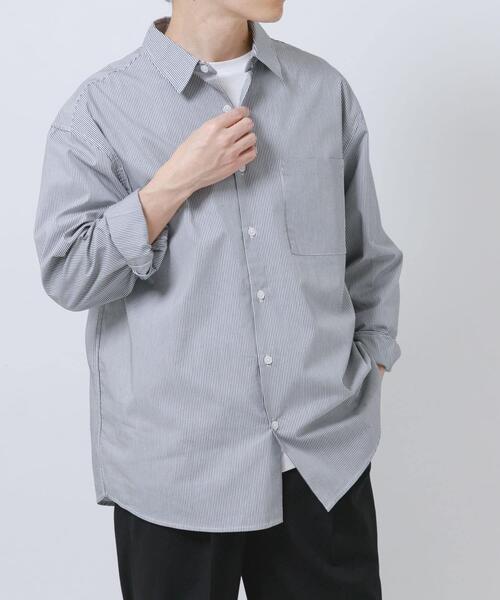 ITEMS URBANRESEARCH（アイテムズ アーバンリサーチ）の「『イージーケア/UVカット』高機能ストライプレギュラーカラーシャツ（シャツ/ブラウス・メンズ・ブラック/ブルー・LARGE/MEDIUM）」の4枚目の写真