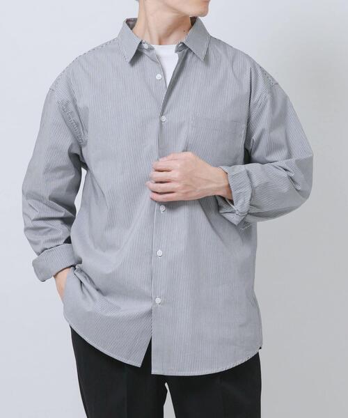 ITEMS URBANRESEARCH（アイテムズ アーバンリサーチ）の「『イージーケア/UVカット』高機能ストライプレギュラーカラーシャツ（シャツ/ブラウス・メンズ・ブラック/ブルー・LARGE/MEDIUM）」の5枚目の写真