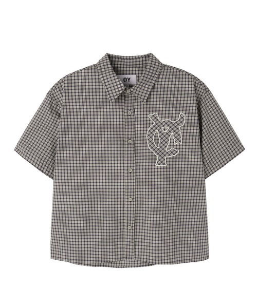 OY（オーワイ）の「『OY/オーワイ』STAMPED CHECK LOGO S/S SHIRT /スタンプチェックロゴ シャツ（シャツ/ブラウス・メンズ・ブラウン/ネイビー・L/M）」の2枚目の写真