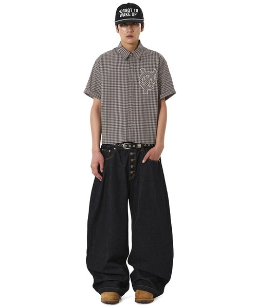 OY（オーワイ）の「『OY/オーワイ』STAMPED CHECK LOGO S/S SHIRT /スタンプチェックロゴ シャツ（シャツ/ブラウス・メンズ・ブラウン/ネイビー・L/M）」の5枚目の写真