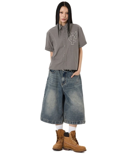 OY（オーワイ）の「『OY/オーワイ』STAMPED CHECK LOGO S/S SHIRT /スタンプチェックロゴ シャツ（シャツ/ブラウス・メンズ・ブラウン/ネイビー・L/M）」の3枚目の写真