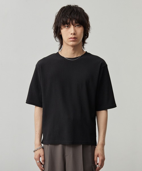 CALLNE(カルネ)の「【CALLNE】Tech Jacquard Crew Neck Short-sleeve T-Shirt / テックジャガードクルーネック半袖T(吸水速乾、抗菌防臭)(Tシャツ/カットソー・メンズ・ブラック・L/M)」の3枚目の写真