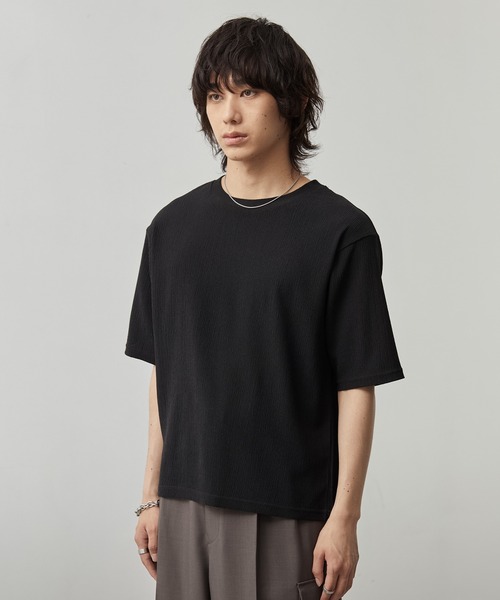 CALLNE(カルネ)の「【CALLNE】Tech Jacquard Crew Neck Short-sleeve T-Shirt / テックジャガードクルーネック半袖T(吸水速乾、抗菌防臭)(Tシャツ/カットソー・メンズ・ブラック・L/M)」の4枚目の写真