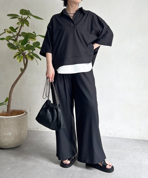 un dix cors（アンディコール）の「スキッパーシャツ×パンツセットアップ（つなぎ/オールインワン・レディース・ブラウン/ブラック/ライトベージュ・FREE）」の2枚目の写真