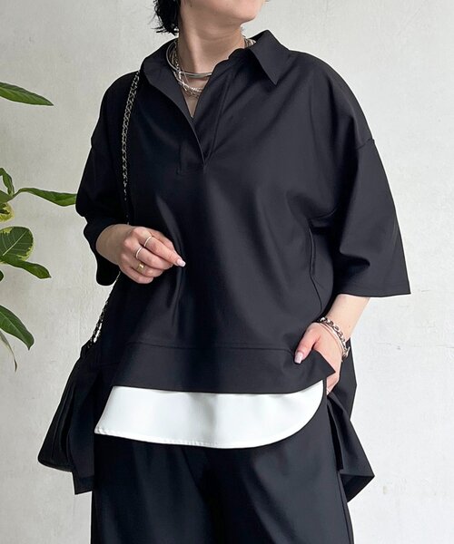 un dix cors（アンディコール）の「スキッパーシャツ×パンツセットアップ（つなぎ/オールインワン・レディース・ブラウン/ブラック/ライトベージュ・FREE）」の4枚目の写真