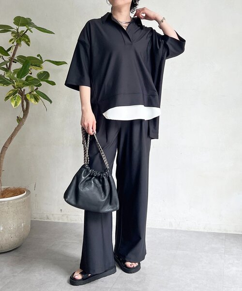 un dix cors（アンディコール）の「スキッパーシャツ×パンツセットアップ（つなぎ/オールインワン・レディース・ブラウン/ブラック/ライトベージュ・FREE）」の6枚目の写真