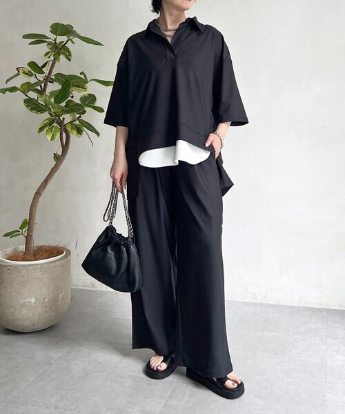 un dix cors（アンディコール）の「スキッパーシャツ×パンツセットアップ（つなぎ/オールインワン・レディース・ブラウン/ブラック/ライトベージュ・FREE）」の7枚目の写真