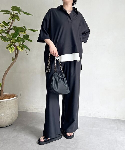 un dix cors（アンディコール）の「スキッパーシャツ×パンツセットアップ（つなぎ/オールインワン・レディース・ブラウン/ブラック/ライトベージュ・FREE）」の8枚目の写真