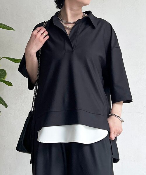 un dix cors（アンディコール）の「スキッパーシャツ×パンツセットアップ（つなぎ/オールインワン・レディース・ブラウン/ブラック/ライトベージュ・FREE）」の10枚目の写真