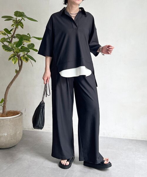 un dix cors（アンディコール）の「スキッパーシャツ×パンツセットアップ（つなぎ/オールインワン・レディース・ブラウン/ブラック/ライトベージュ・FREE）」の14枚目の写真